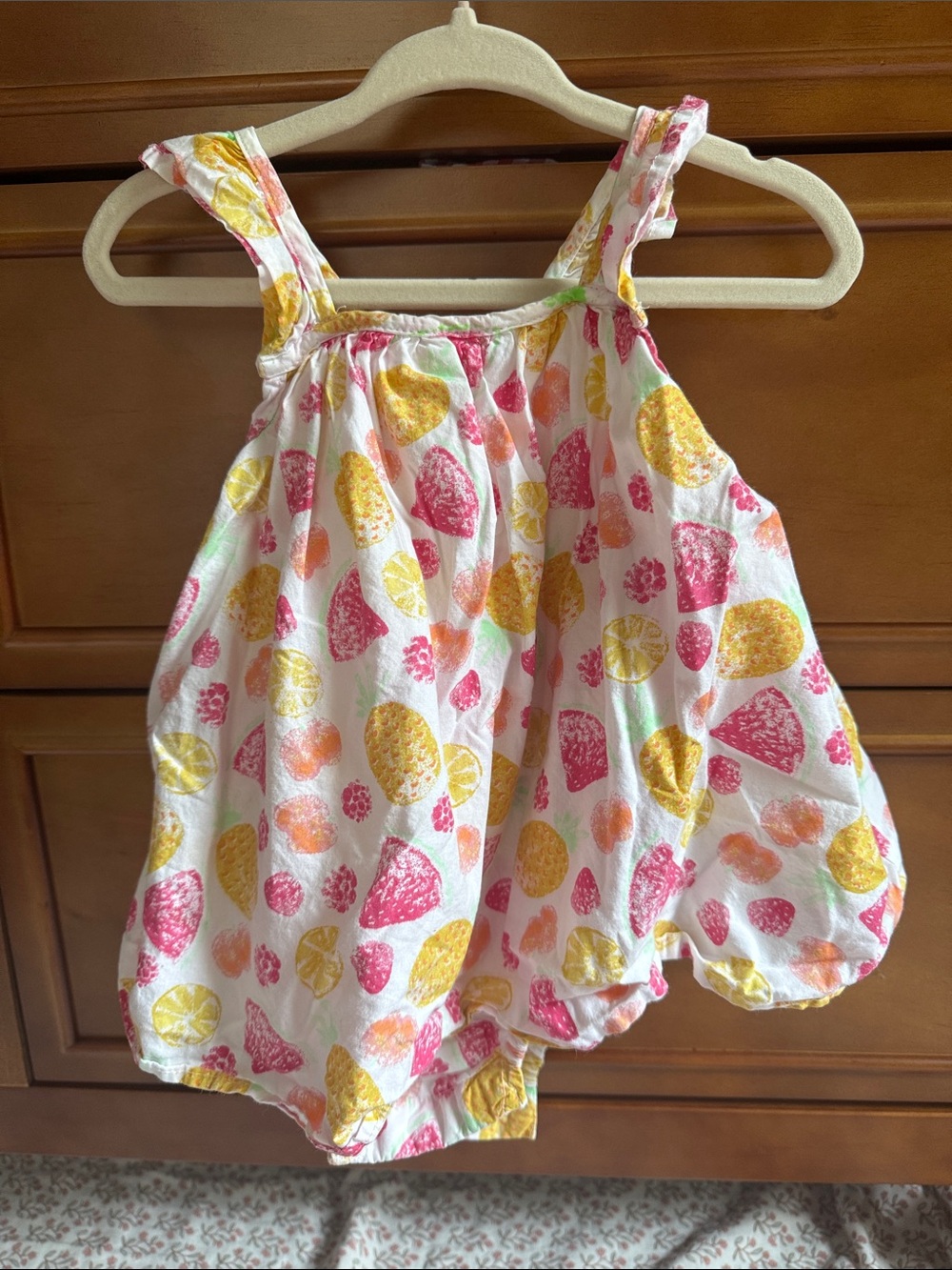 Gymboree White Tank Bubble Romper dress with Pink & Yellow Citrus Print